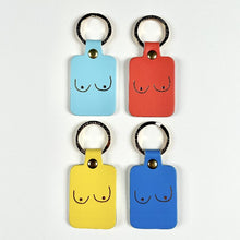 Load image into Gallery viewer, Image of four colours of the leather boob key fobs 
