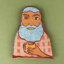 Load image into Gallery viewer, fabric lavender bags with illustrated faces of a man with a beard holding a mug
