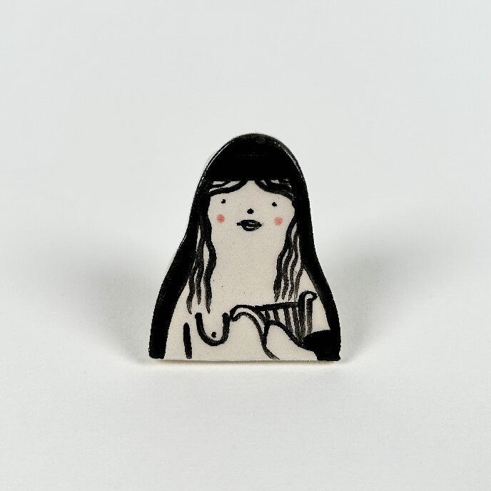 Alex Sickling ceramic Sappho pin badge 