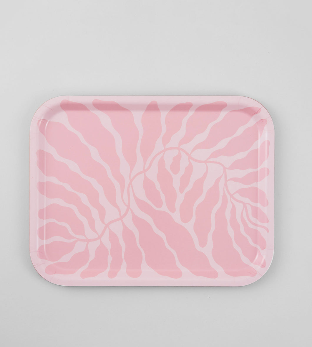 Pink Leaves Rectangle Tray