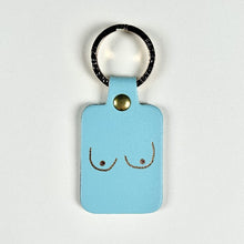 Load image into Gallery viewer, Image of the turquoise boob leather key fob 
