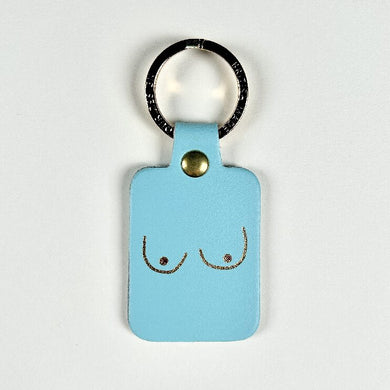 Image of the turquoise boob leather key fob 