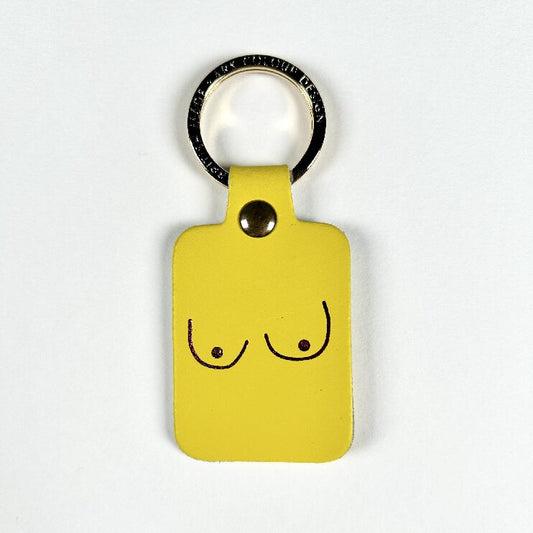 Image of the yellow boob leather key fob