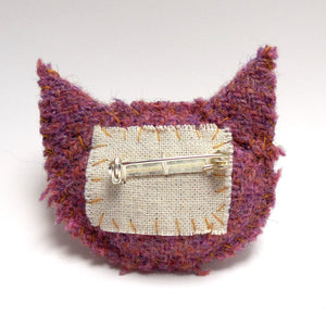 Deep Lilac Harris Tweed Cat Brooch