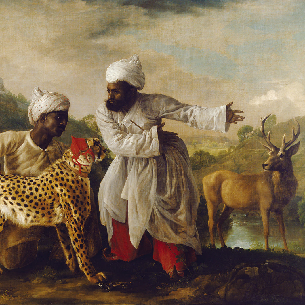 Greetings Card - A Cheetah And A Stag With Two Indian Attendants