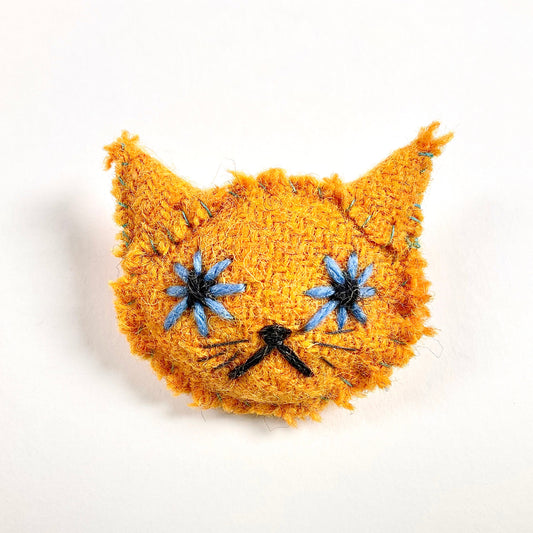 Harris Tweed Cat Brooch - White